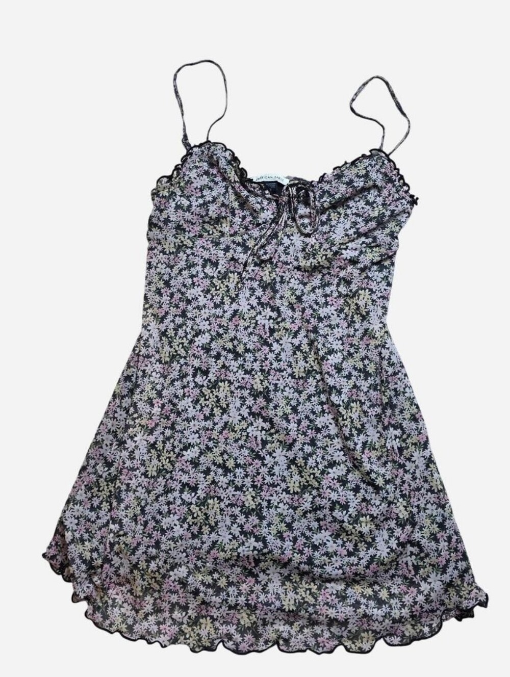 American Eagle Outfitters Black Floral Lace-Trim Slip Top